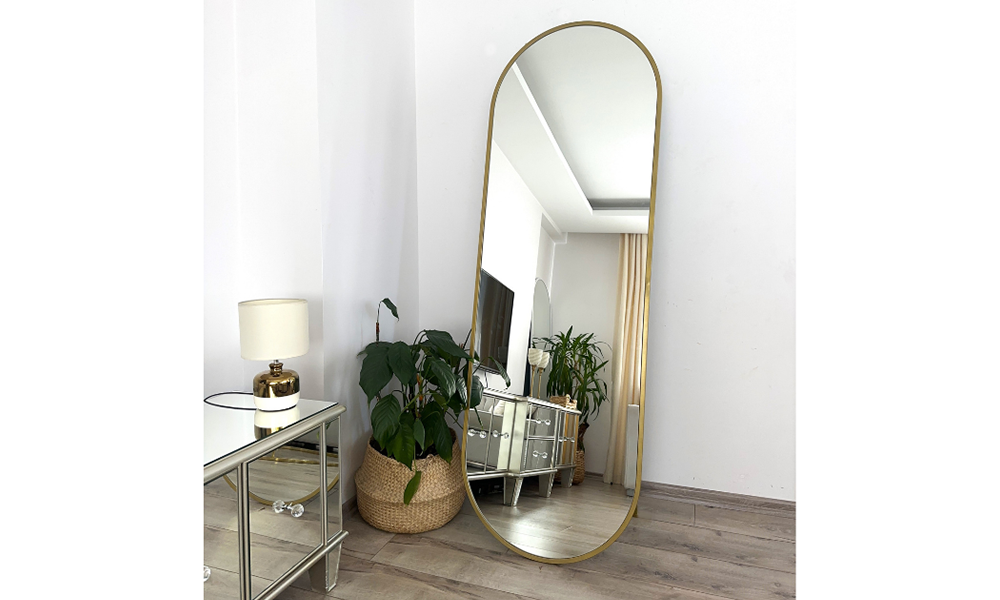 Gold Çerçeveli Elips Boy Aynası 180x60 cm