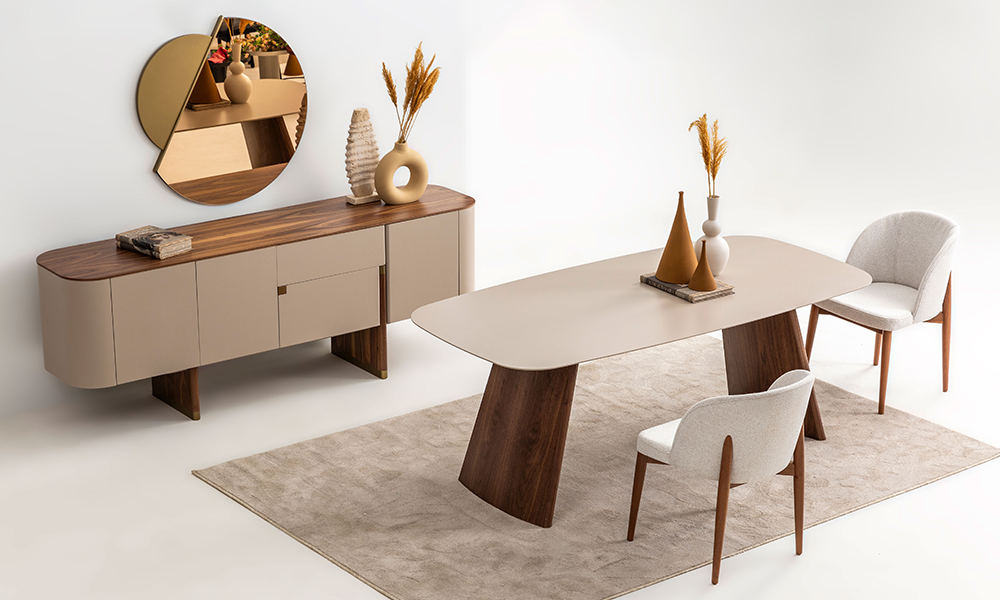 Delta Yemek Odası Takımı (Bej - Ceviz)