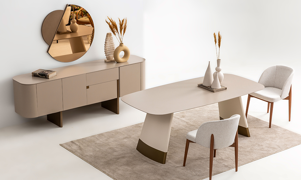 Delta Yemek Odası Takımı (Bej - Altın)