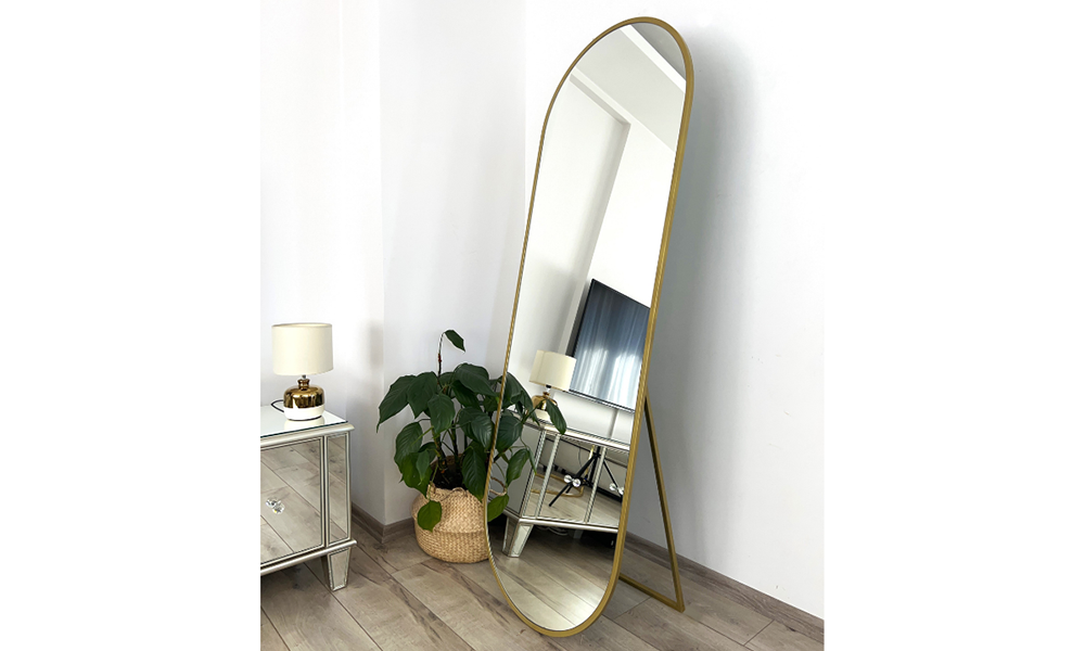 Gold Çerçeveli Elips Boy Aynası 180x60 cm